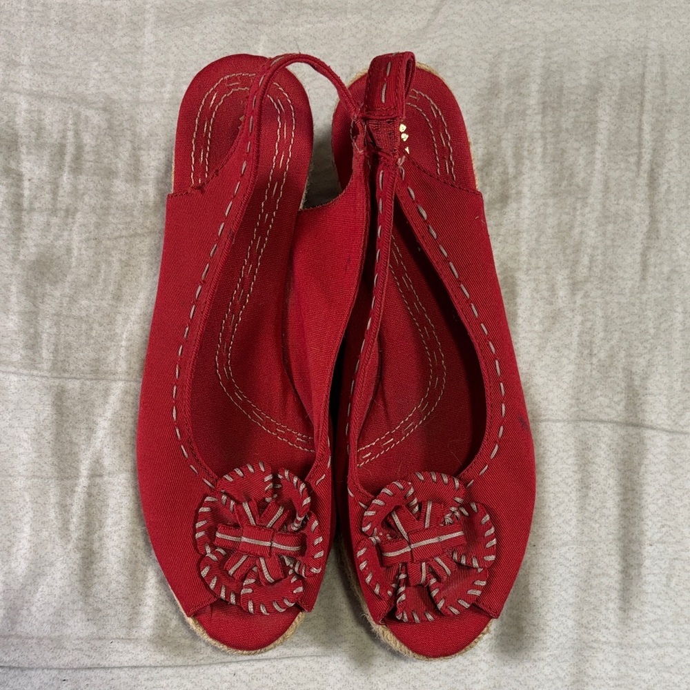 Naturalizer Red Espadrille Wedge Sandals Slingback Peep Toe 8.5W Wide Comfort